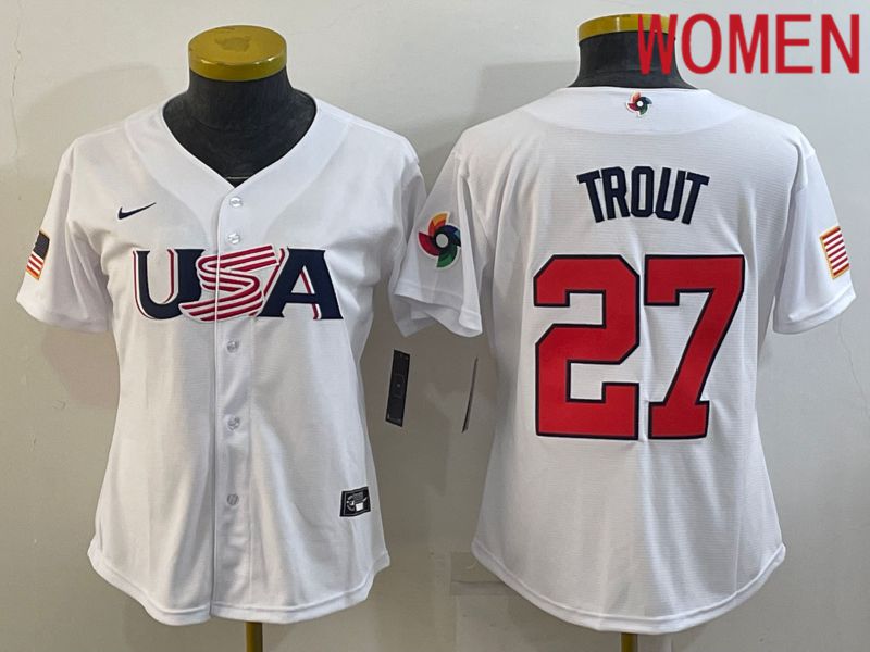 Women 2023 World Cub USA #27 Trout White Nike MLB Jersey7
